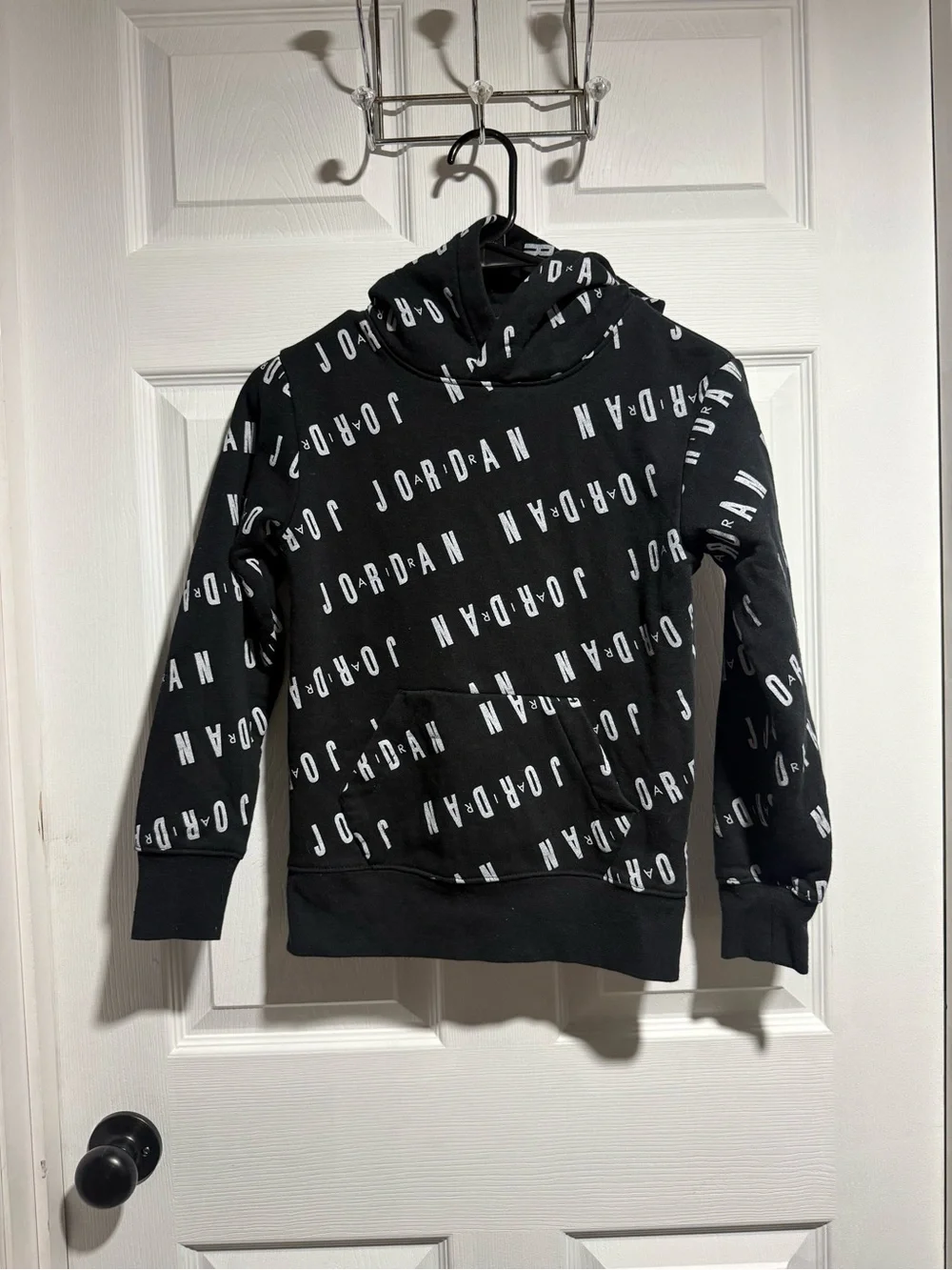 Jordan Boys YS Black Crewneck Hoodie with White Allover Logo